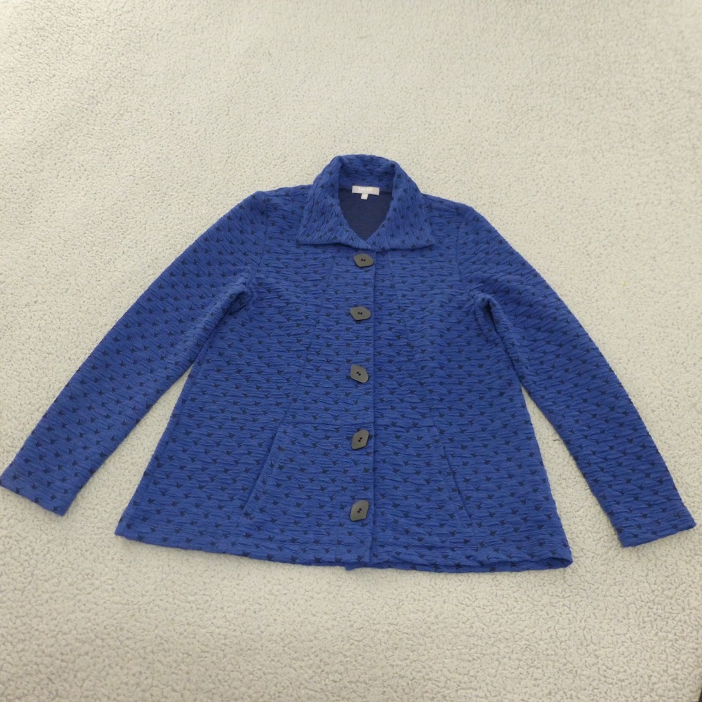 Habitat Jacket Womens XS Blue Black Geometric Textured Button Front Pockets